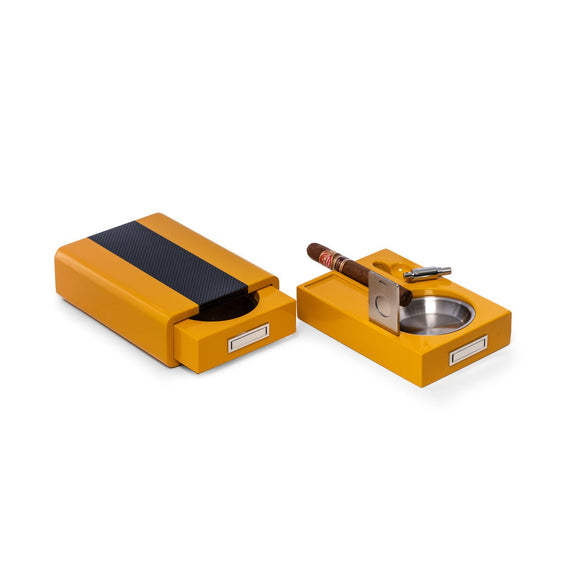 Myon High Gloss Yellow and Carbon design Cigar Ashtray, Punch & Cutter. - Maffei Home of Havana